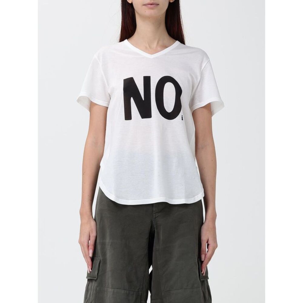 Fendi Women V-Neck Cotton T-Shirt Fendi With Slogan Print